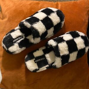 Steve Madden Fuzzy Checkerboard Slide Slippers